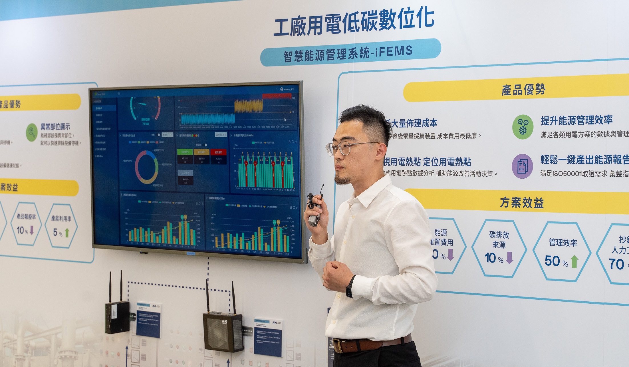 以协助企业布局智能制造见长的世界杯下单平台网站官网数位，今年展出智能管理系统，已导入多元产业应用，能有效降低人力、提升管理效率